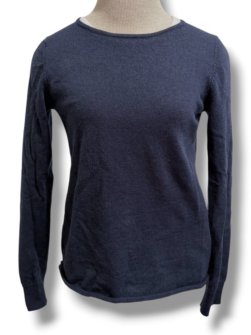 Celtic & Co Navy Blue Extra Fine Marino Wool Women Sweater Size S Office Classic